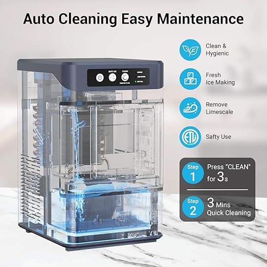 Countertop Nugget Ice Maker with Water Tank, 40 lbs/24H, 5-8min Ready, Self-Cleaning, Chewable Pellet Ice, Stainless Steel Counter Table Ice Machine for Home, Office, RV, Camping
