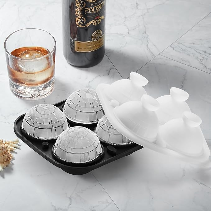 ACOOKEE Death Star Ice Cube Molds, Nerd Whiskey Gifts for Men Geeks, Fun Shapes Large Ball Ice Cube Mold for Cocktails, Bourbon
