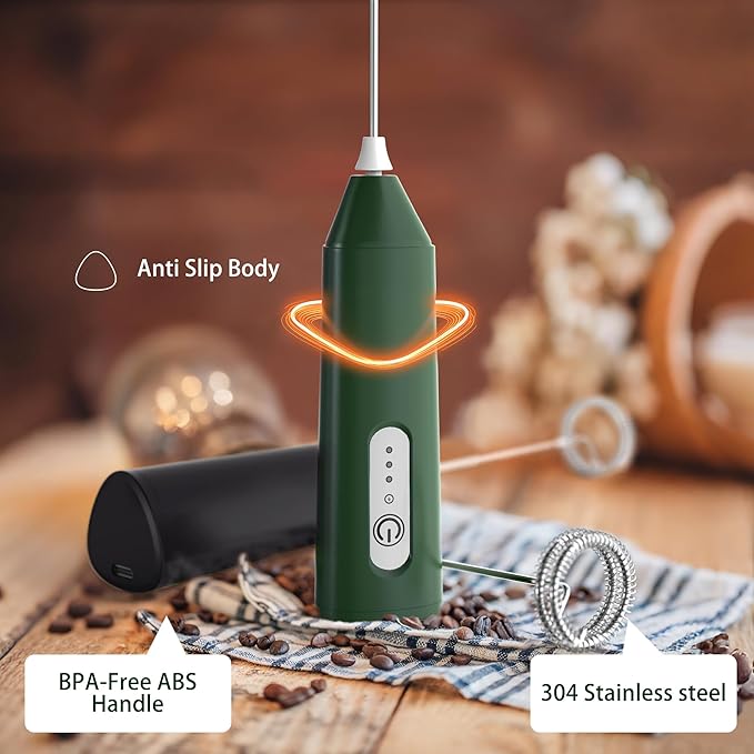 Puraville Rechargeable Milk Frother Handheld, 3 Speeds Electric Whisk Drink Mixer, Type-C Charging BPA Free for Coffee, Latte, Cappuccino, Egg, Cream, Black