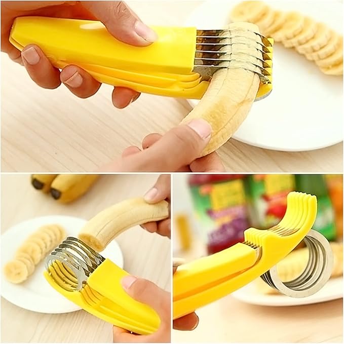 FireKylin Banana Slicer,ABS + Stainless Steel Fruit and Vegetable Salad Peeler Cutter Kitchen Tools For Banana,Strawberry,Grape（1 pcs）