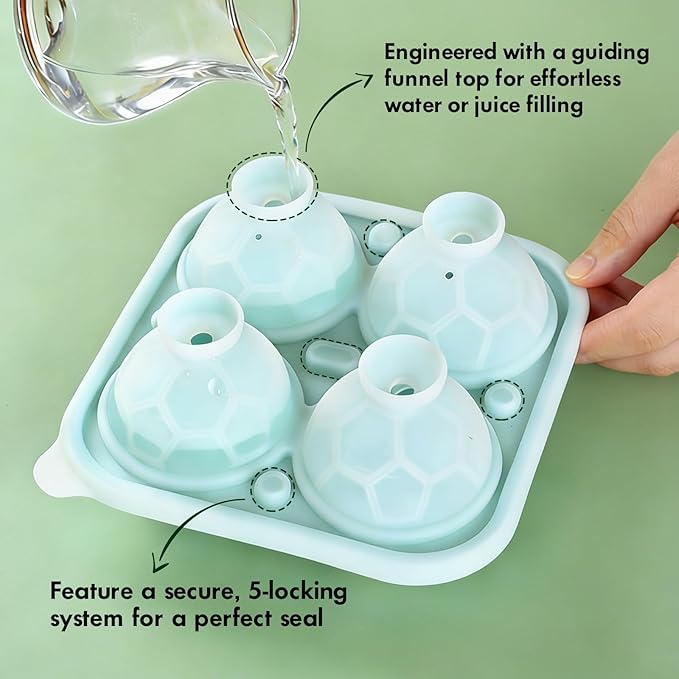 2 Pack Soccer Ice Cube Molds - Large 2.3" Silicone Soccer Ball Ice Mold for Game Day Parties (Mist Green/Lake Blue)