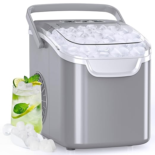 Electactic Ice Maker Countertop 26.5Lbs/24H 8 Bullet ICES in 6 Mins – Self Cleaning Portable Ice Maker for Home Use, Office & Party, with Ice Basket and Scoop