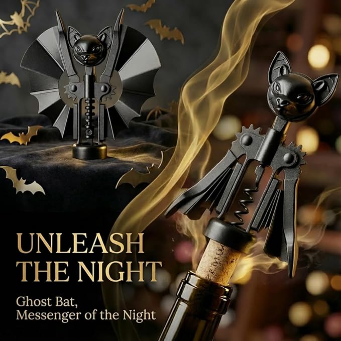 Ghost Bat Bottle Opener, Aluminum Alloy 2-in-1 Wine & Beer Opener, Suitable for Kitchens and Home Bars, Halloween and Gothic Decorative Ornament, Unique Gift for Wine Lovers