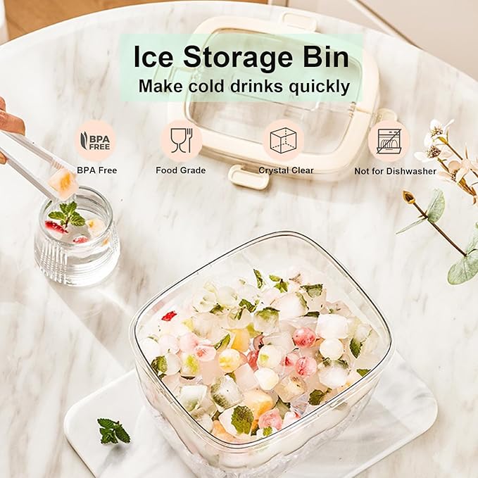 6.7L Ice Cube Storage Bin with Sealed Lid for Freezer Clear Ice Bucket w/ Tong for Bar Refrigerator Containers for Home Beverage Cooler for Whiskey Wine Beers Party Outdoor 8.5*6.6*7.4in Yellow