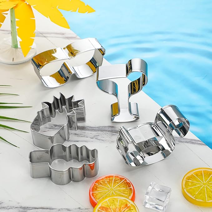Didaey 10 Pieces Summer Pool Cookie Cutters Pineapple, Ice Cream, Flamingo, Flip Flop Sunglasses, Watermelon Cookie Cutters Molds for Summer Tropical Beach Pool Party Supplies Decorations