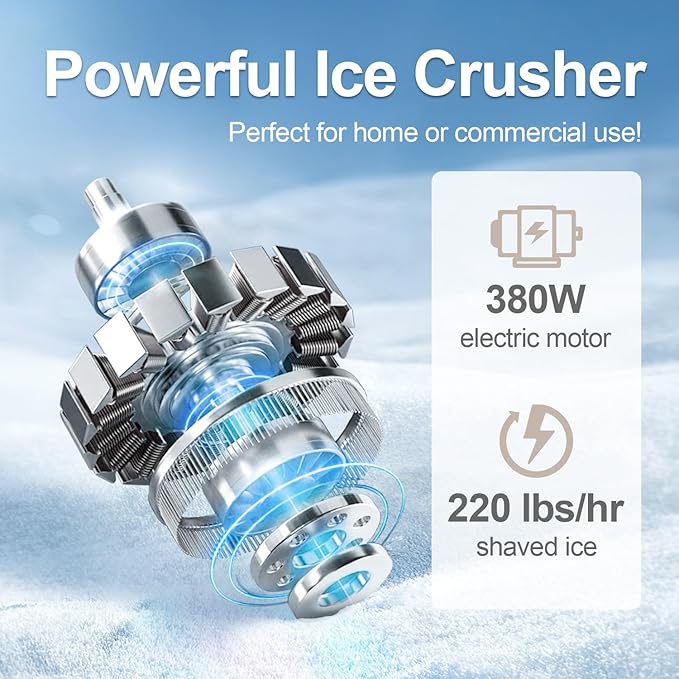 Shaved Ice Machine 380w Snow Cone Machine 3 Stainless Steel Blades Ice Shaver Machine Electric Ice Crusher 280lbs/hr Snow Cone Maker for Home and Commercial with Ice Pick(Black)