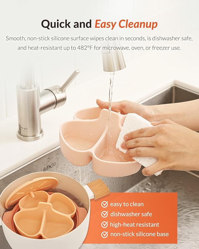 Moyuum Silicone Microwave Divided Steamer | Made in Korea, Baby Food Maker Bowl with 4 Compartment Divider and Steaming Tray, Steam Cooking Pot for Purees and Vegetables, Dishwasher Safe - Mustard