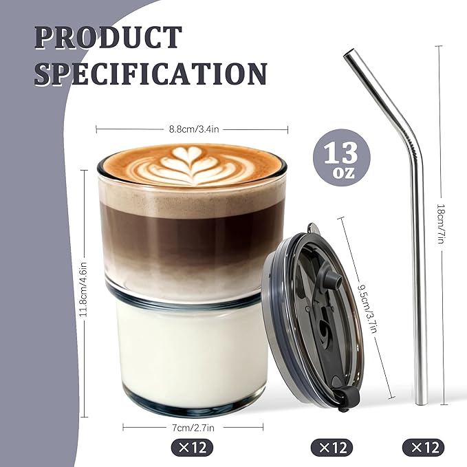 12 Packs Glass Tumbler with Lid and Straw Ice Coffee Cup Employee Christmas Appreciation Gift Ideas Bulk Team from Boss Best End Year Work Office Staff Coworker Team Group Colleague Teamwork Thank You