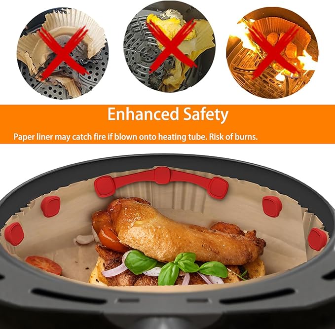 12Pcs Air Fryer Magnets Silicone Buckle for Holding Parchment Paper Liners, Upgraded High-Temp Resistant Air Fryer Accessories Locks Disposable Liners Safely (Gray)