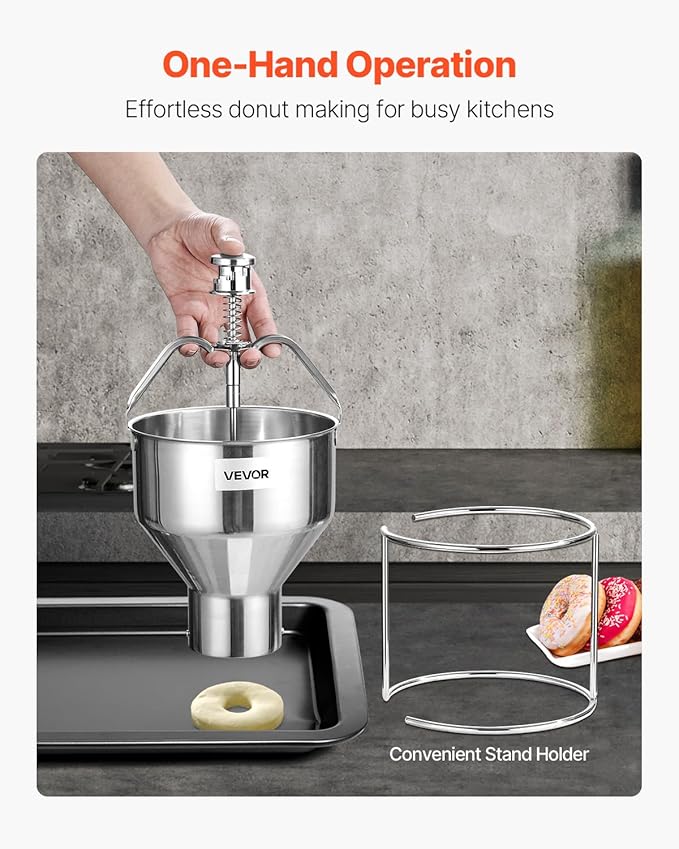VEVOR Donut Depositor, Large Capacity Manual Donuts Dropper, 304 Stainless Steel Commercial Batter Dispenser, 6 Thicknesses Adjustment Doughnut Hopper with Stand, For Restaurant Cafe Bakery Kitchen