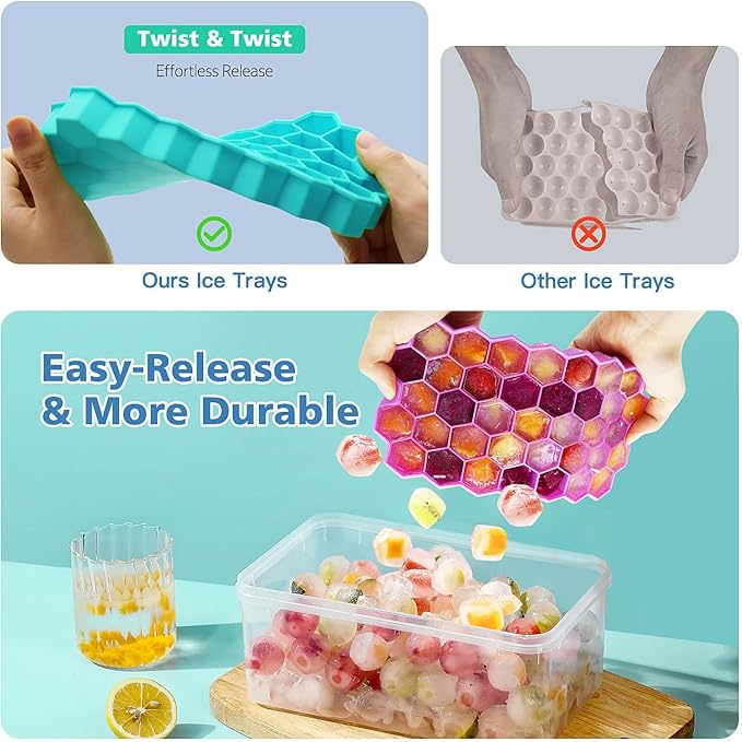 Azyh Ice Cube Trays for Freezer, 3 Pack Ice Cube Tray with Lid, Silicone Ice Cube Mold with Lid-37 Grid,Easy-Release Reusable 111 PCS Small Ice Cube for Iced Coffee Cocktail Whisky Chocolate Soup Food