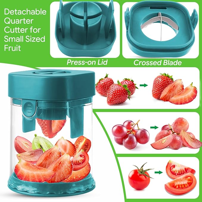 Small Fruit Cutter, Creative Strawberry & Grape Slicer, Quickly Making Fruit Vegetable Salad (Dark Teal)