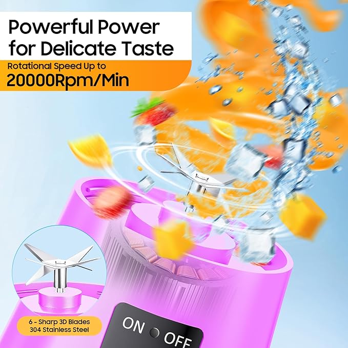 2026 Newly Upgraded Portable Smoothie Blender - Cordless Personal Blender Type-C Rechargeable, 13Oz Juice Cup BAP Free, 20,000Rpm Speed Powerful Blending, Freshly Squeezed in Sports/Office