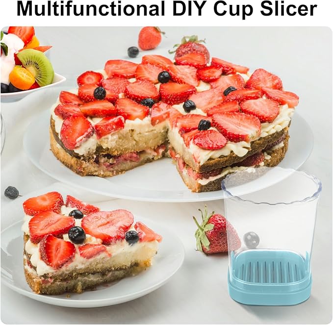 Strawberry Slicer：Fruit Slicer Cup Veggie Salad Speed Cutter for Strawberries Egg Banana Mushroom Cucumber Kiwi the Kitchen Portable Slicing Tool (Blue)