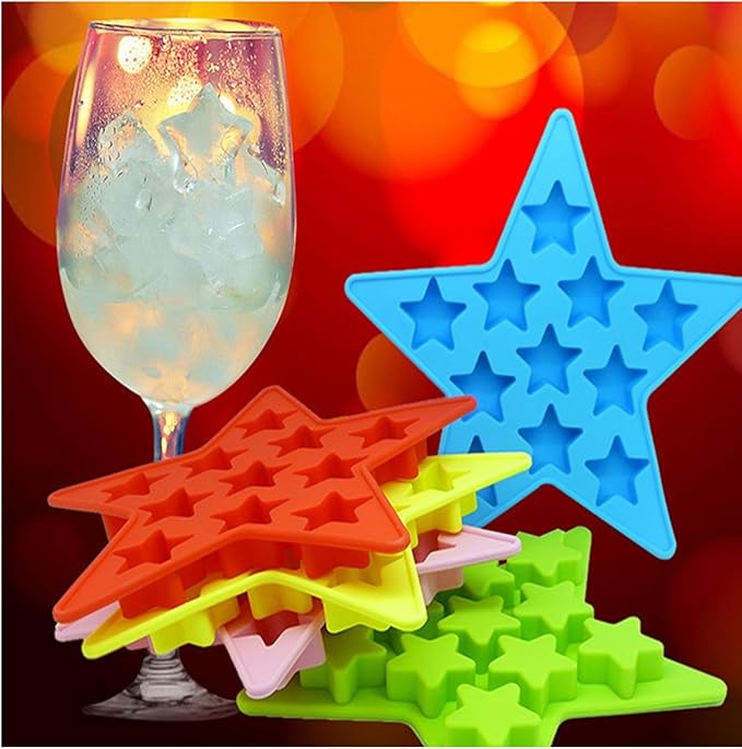 Five Star Shaped Cool Silicone Ice Cube Tray Freeze Mold Maker Tools Pentagram Ice Trays Club Bar Party for Cake, Candy, Chocolate, Gummy, Ice, Crayons, Jelly (Pink)
