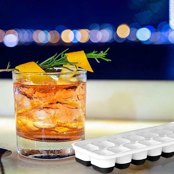 Set of 4 Stackable Silicone Ice Cube Trays with Removable Lids - Flexible, Spill-Resistant, Dishwasher Safe (Black)