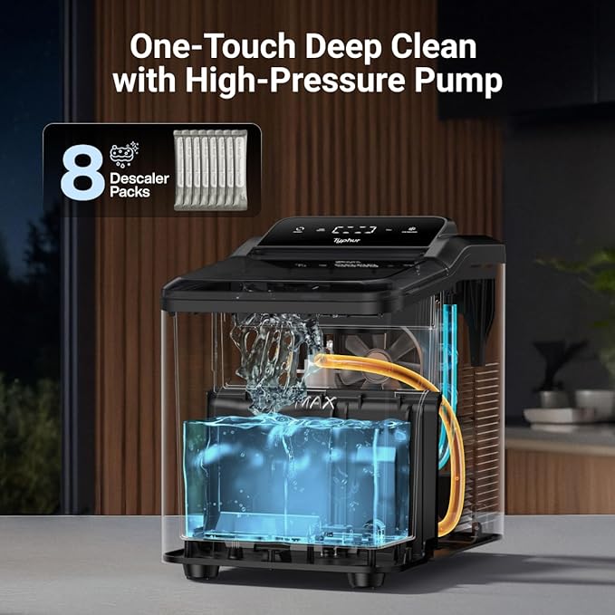 Typhur Fast Nugget Ice Maker, Chewable Pebble Ice Machine Countertop with Self-Cleaning Pump & 8-Pack Cleaners, 35lbs/24H Crushed Ice for Kitchen, Bar, RV, Outdoor (Black Stainless Steel)