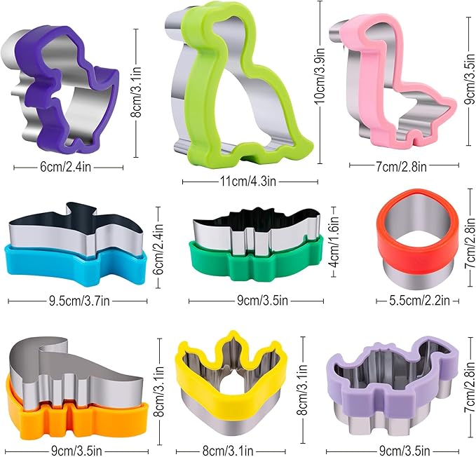 Dinosaur Cookie Cutters 9 Set, Nifogo Stainless Steel Shaped Cookie Candy Food Cutters Molds for DIY, Kitchen, Baking, Kids Dinosaur Theme Birthday Party