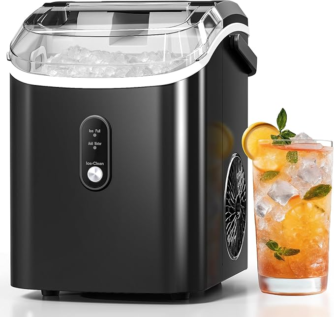 Antarctic Star Nugget Ice Makers Countertop with Self-Cleaning, 35lbs/24H, Portable Sonic Ice Maker Machine with Handle/Basket/Scoop for Home, Kitchen, Office, Camping(Black)