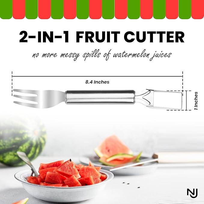 2 PCS Stainless Steel Watermelon Cutter and Fork Slicer Set 2-in-1 Fork Cutter and Fruit Slice Tool Watermelon Fork Slice Cutter Tool for Easy Cut Kitchen Gadget For Camping