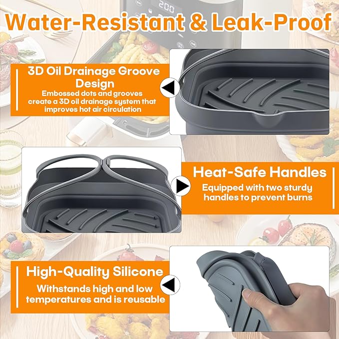 2-Pack Universal Silicone Air Fryer Basket Liners Compatible with Cosori Philips Ninja Instant Vortex Air Fryer Models, Fit for Most Air Fryer, Reusable, Easy to Clean & Store