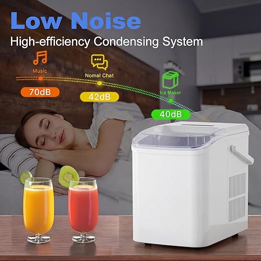 NEWBULIG Ice Makers Countertop with Handle, Portable Ice Machine, 9 Bullet Ice Cubes in 6 Mins, 26lbs in 24Hrs, Auto-Cleaning, with Basket and Scoop, for Home, Kitchen, RV, Camping,White