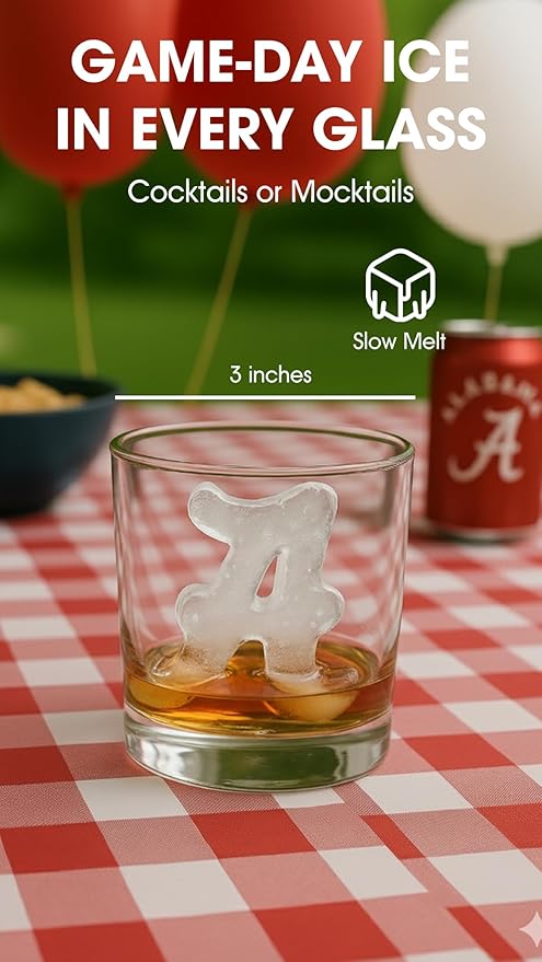 TEAM ICE - Alabama Silicone Ice Cube Tray - Large Silicone Ice Cube Mold for Whiskey & Cocktails, Durable Ice Tray for Game Day Drinks, College Logo Ice Mold for Fans & Tailgate Parties