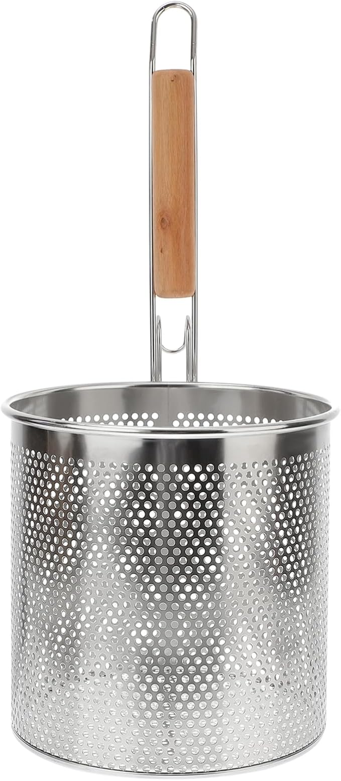 STOBAZA Wooden Handle Pasta Strainer Scoop 15.94 Inch Colander for Hot Pot Noodles Vegetables Kitchen Gadget