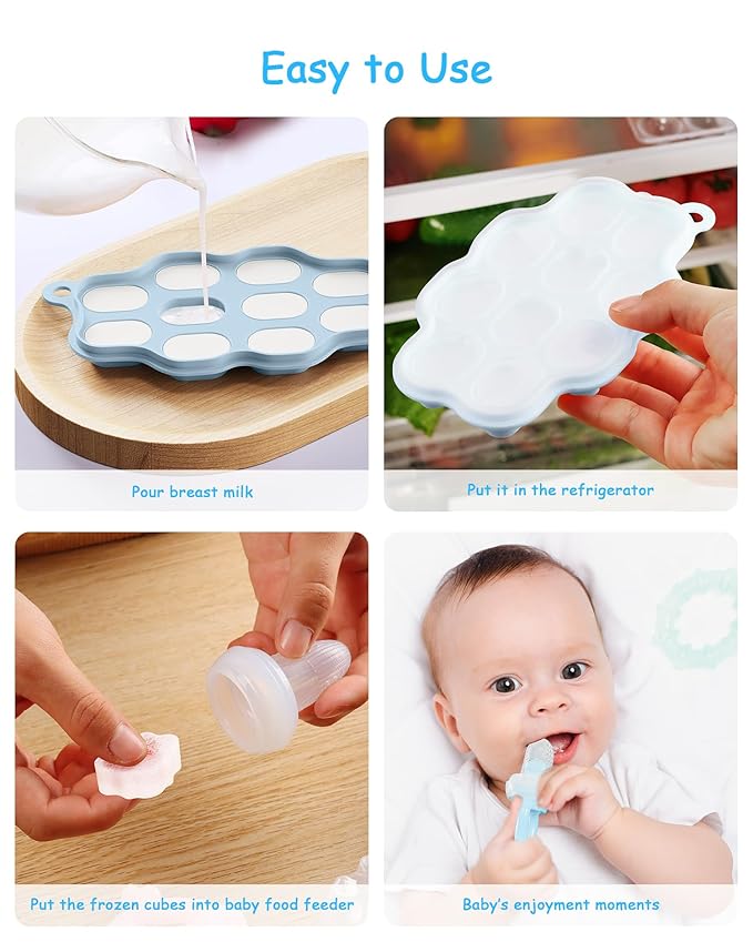 Baby Food Freezer Tray with Lid 2 Pack, Silicone Baby Food Storage Containers, Breastmilk Popsicle Mold, Small Ice Cube Tray for Homemade Baby Food（Blue/Green）