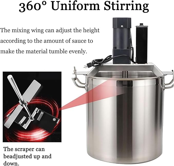 Automatic Food Mixer,Commercial Electric Stirrer,Stainless Steel Pot Stirrer For Cooking Agitator Chocolate Paste Heat Mixing Machine Food Mixer Pot Seasoning Bottom Soup Sauce Stirrer(25L)