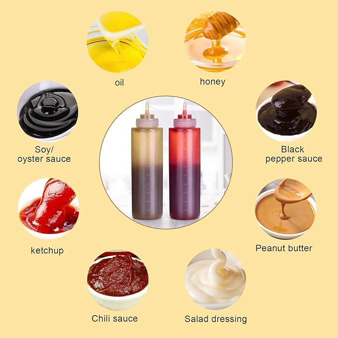 Premium Leak-Proof Squeeze Bottles Plastic Sauce, Ketchup, Condiment & Syrup Dispenser for Kitchen, Pancake Batter, Salad Dressing, Cooking Oil - BPA Free, Dishwasher Safe (2, 8o'z)