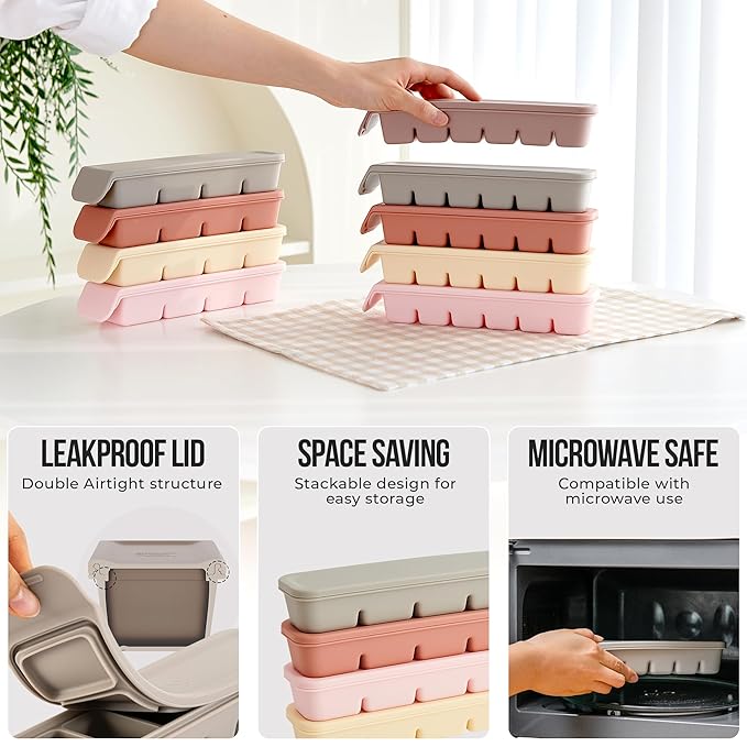 0.7 oz/12 Sections Silicone Ice Cube Freezer Tray with Lid, 100% Food-Grade Platinum Silicone,Leak Resistance & Dishwasher Safe for Baby Food Prep,Breast Milk,Purees - Korean Made, Brown
