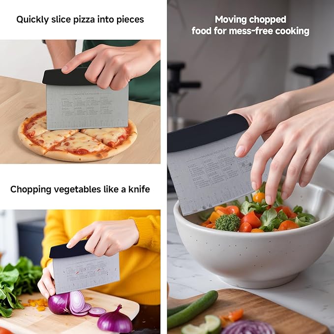 Vaincre Bench Dough Scraper Cutter - 2PCS 6" Stainless Steel Chopper Baking Scraper Spatula with Measuring Scale, Bench Chopping Knife, Kitchen Cooking Utensils Tool for Pastry, Food, Bread