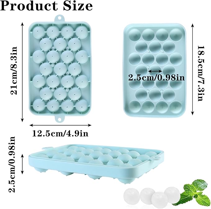 Round Ice Cube Tray, Easy Release Flexible Ice Mold Silicone Ice Sphere Tray with Removable Lids Reusable 25 Stackable Ice Ball Maker Mold for Chilling Whiskey Cocktail Coffee, BPA Free