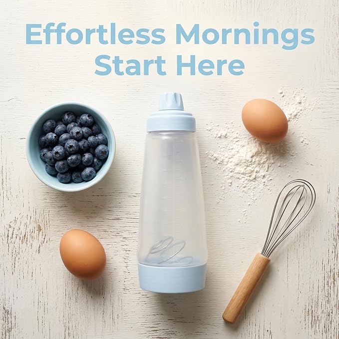 Pancake Batter Dispenser with BlenderBall & Wire Whisk – Includes Silicone Spatula & Cleaning Brush –Can shake Protein Powder, Perfect for Pancakes, Waffles, Crepes & More Kitchen Baking Tool 2 Pack