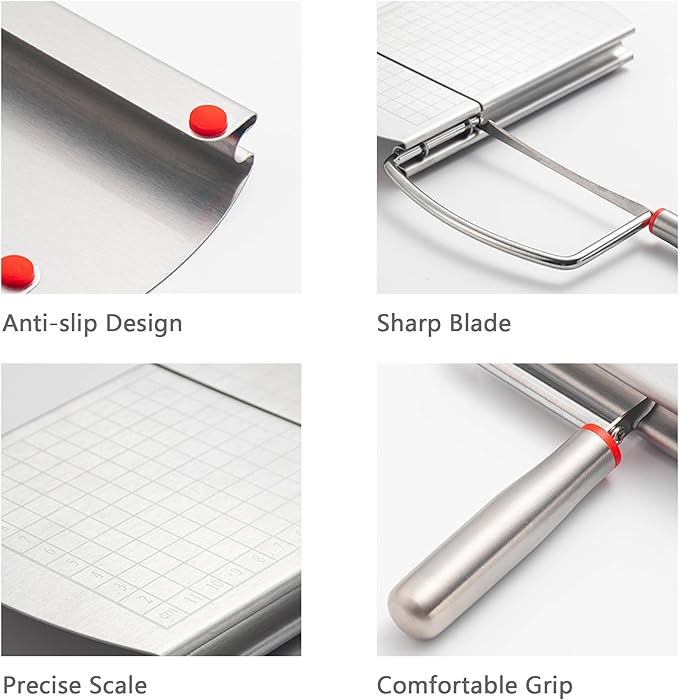 Multipurpose Cheese Slicers, Stainless Steel Cheese Cutter with Blade for Block Cheese, silver