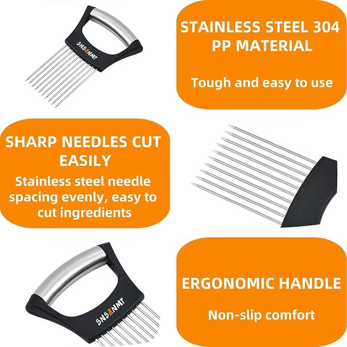 Onion Holder for Slicing, Upgrade Stainless Steel Onion Slicer Holder Lemon Slicer Vegetable Cutter, Assistant Tool for Slicing Fruit, Potato, Tomato and Meat (1 Pack)