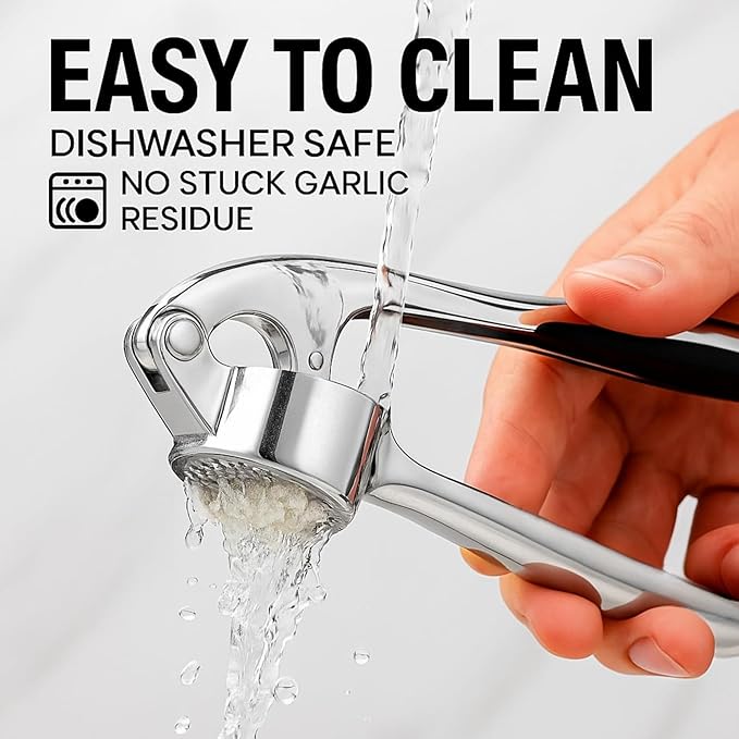 CASAFOYER Garlic Crusher Stainless Steel | Mincer Tool | Rustproof Garlic Masher | Garlic Press | Easy to Clean & Squeeze | Travel Friendly | Dishwasher Safe Presser (Silver)