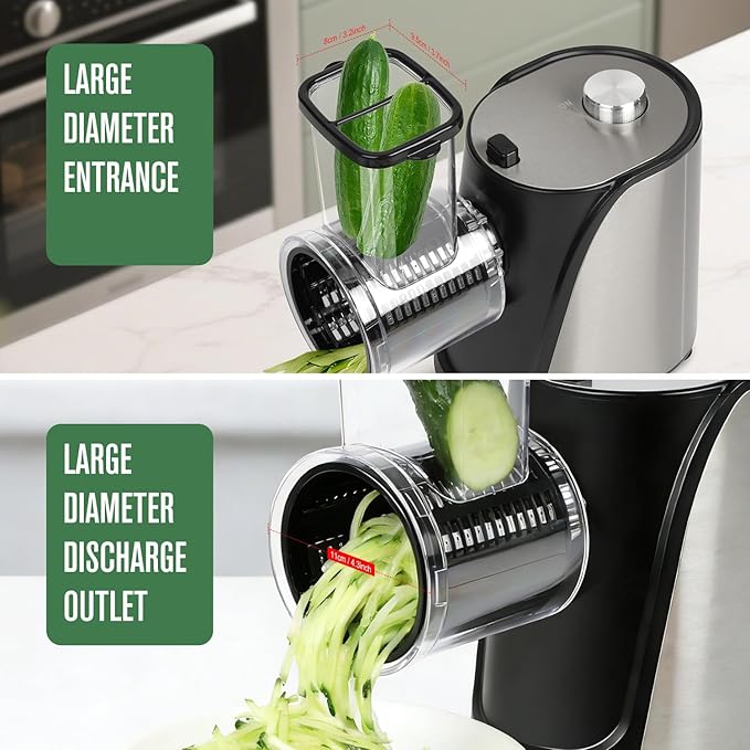 Electric Vegetables Slicer Cheese Shredder, 5-in-1 250W Professional Automatic Salad Fruits Maker Shooter Chopper Machine Kitchen Cutter Grater Food Processor with 5 Different Blades