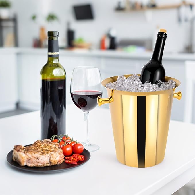 5 Liter Outdoor Gold Ice Bucket with Scoop, Stainless Steel Ice Bucket, Cocktail Bar Wine Party Beverage Cooler, Champagne Bucket，Home Bar Accessory - (Gold)