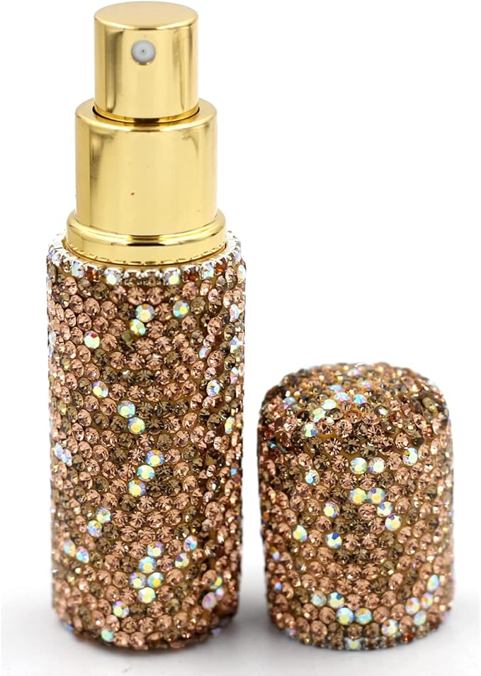 Rhinestone Empty Portable spray bottle, cosmetic Perfume spray bottle essential oil bottle glass perfume bottle 10ML (Gold)