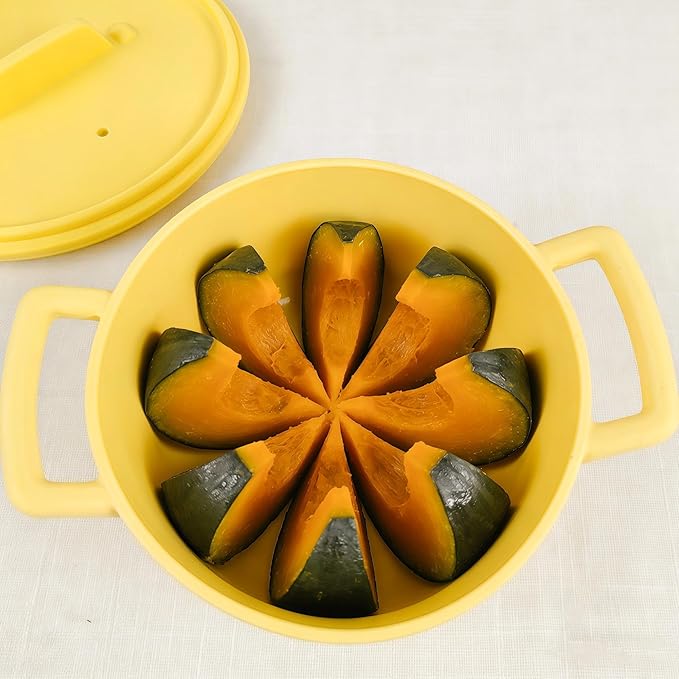 Silicone Microwave Steamer for Cooking, Yellow Vegetable Steamer, 40oz Microwave Bowls with Lids & Handles for Egg Dumpling Heating Food for 1 to 2 people, Easy Clean, Dishwasher Safe