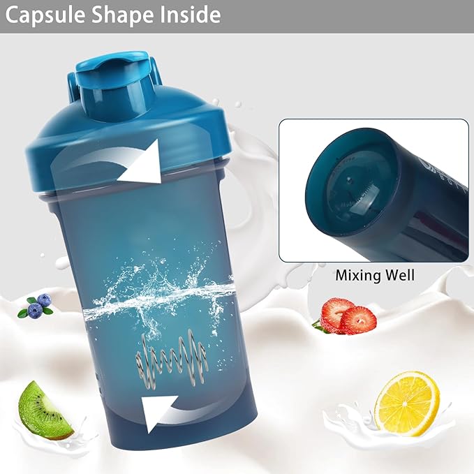 Shaker Bottle,400ml Small Protein Shaker Bottle with Mixing Ball, Portable 14oz GYM Shakes Cup for Workout,BPA free, 100% Leak Proof,Dishwasher Safe（Blue）