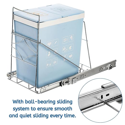 Youeon Pull Out Trash Can Under Cabinet, Adjustable Stainless Steel Under Sink Trash Can Pull Out, Slide Out Garbage Shelf, Fit for 7-11 Gallon Trash Can(Not Included)