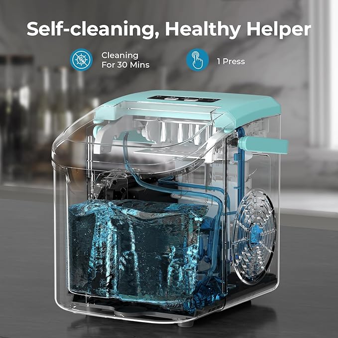 Countertop Ice Maker, 26 lbs/Day ice Production, 2 Sizes, 8 ice Cubes in 6 Minutes - Portable Mini, Energy Efficient, with Basket/Scoop for Home/Party/Travel/Camping/Bar