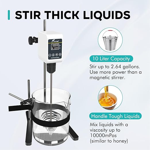 LAB FISH Digital Overhead Stirrer(OS-5S) 10L Capacity 100-1200 RPM Timing 1min-24h Variable Speed Mixer Handles High Viscosity Liquids for Chemical/Reagents/Paints