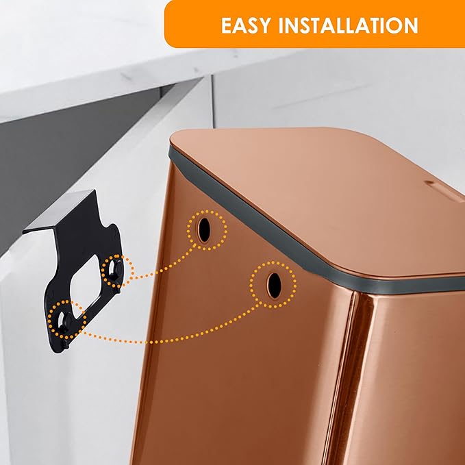 RedFactor Stainless Steel Hanging Trash Can with Lid and Inner Bucket – Slim 1.3 Gallon Odor-Free Compost Bin for Kitchen Cabinet, Countertop, Under Sink, or Bathroom (Copper)