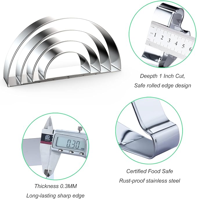 Half Circle Semicircle Cookie Cutter Set Large - 5 Inch, 4 Inch, 3 Inch, 2 Inch - Watermelon Frame Plaque Cookie Cutters Shapes Molds - Stainless Steel