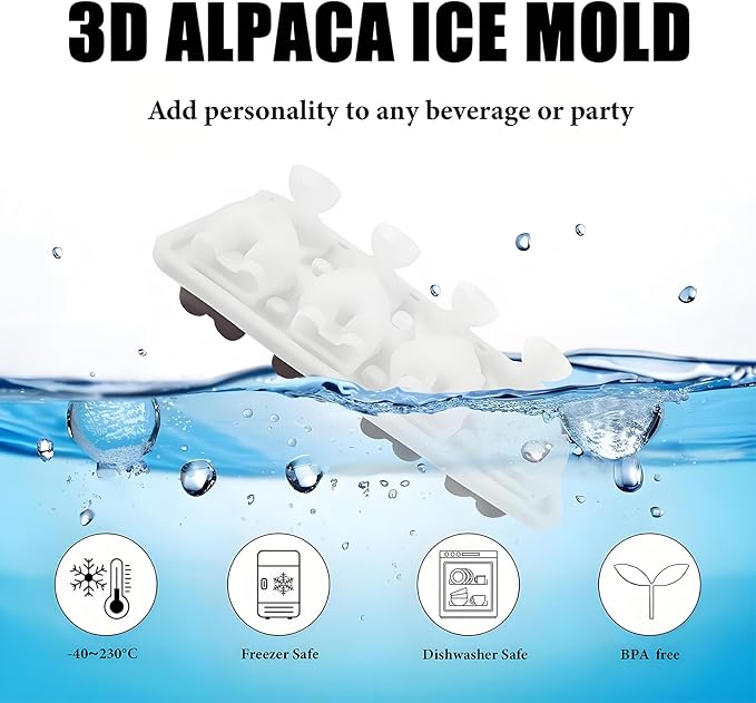 3D Alpaca Ice Cube Mold, 4 Hole Fun Shapes Large Daarcin Ice Cube Tray for Whiskey,Cocktail,Bourbon, Cute Novelty Animal Gifts for Women, BPA Free (Black)