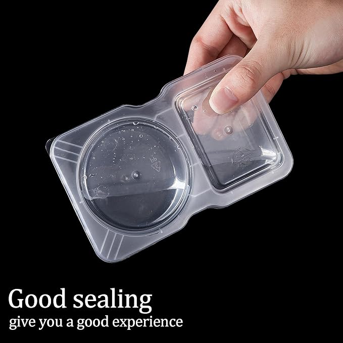 Qewro 15 Sets Snack Containers, Reusable Double Compartment Condiment With Lids 2 Portion Snack Containers Sauces Dip, Disposable Box to Grab and Go with Prep For Adults, On The Go For Kids